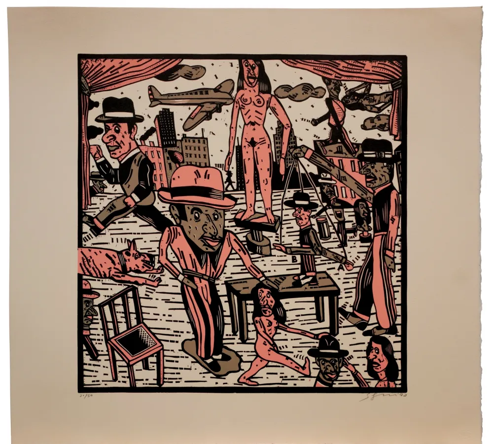 Linogravura Segui - Théatre de la ville VII