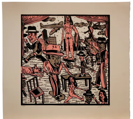 Linogravura Segui - Théatre de la ville VII