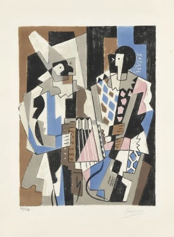 Litografia Severini - Two Harlequins, 1954.
