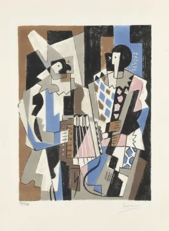 Litografia Severini - Two Harlequins, 1954.