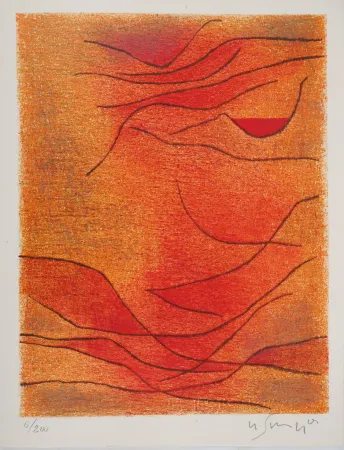 Litografia Singier - Composition orange et rouge