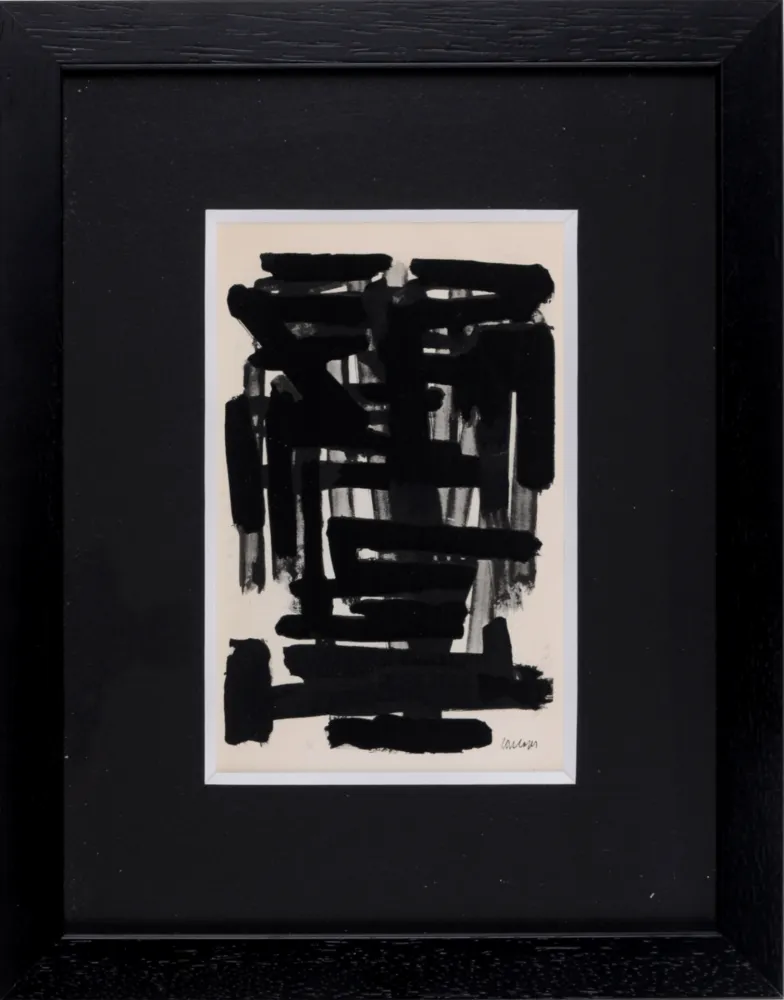 Estêncil Soulages (After) - Gouaches et gravures (C), 1957 - Framed!