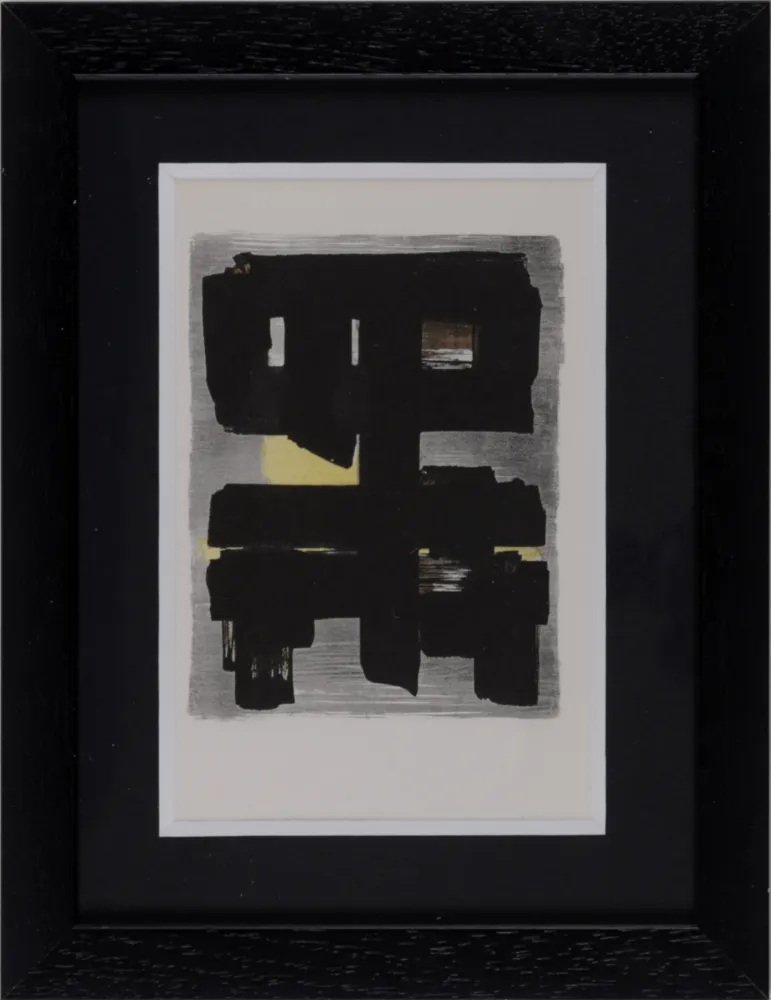 Estêncil Soulages (After) - Gouaches et gravures (E), 1957 - Framed!
