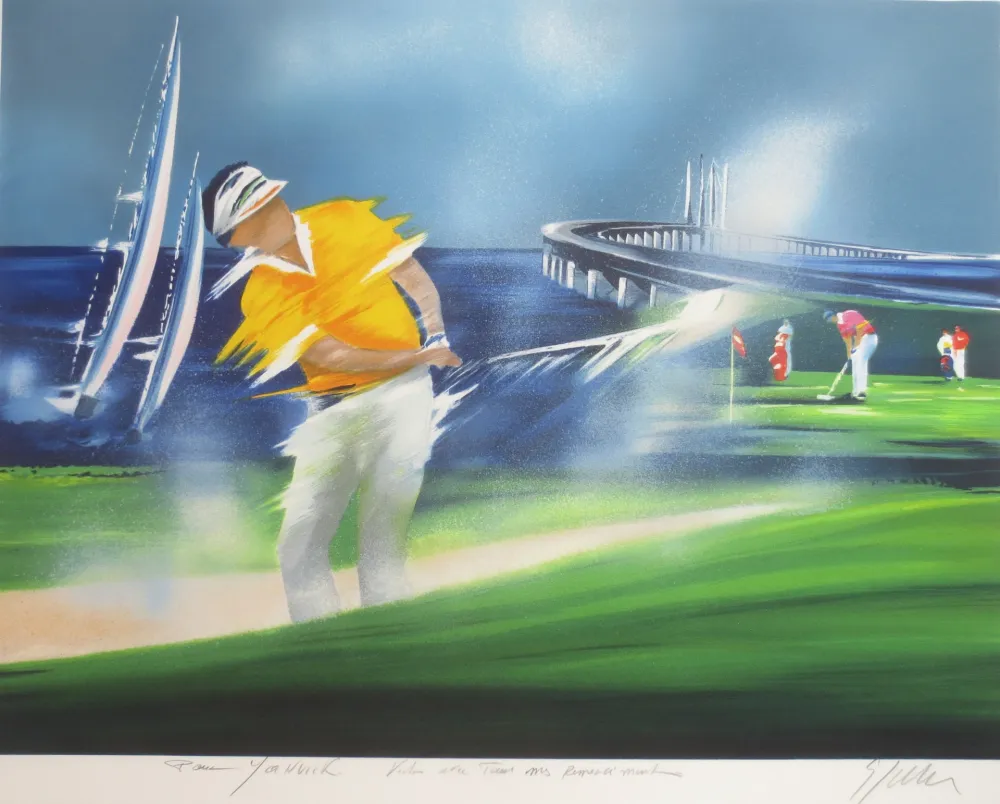 Litografia Spahn - Golfeur jaune