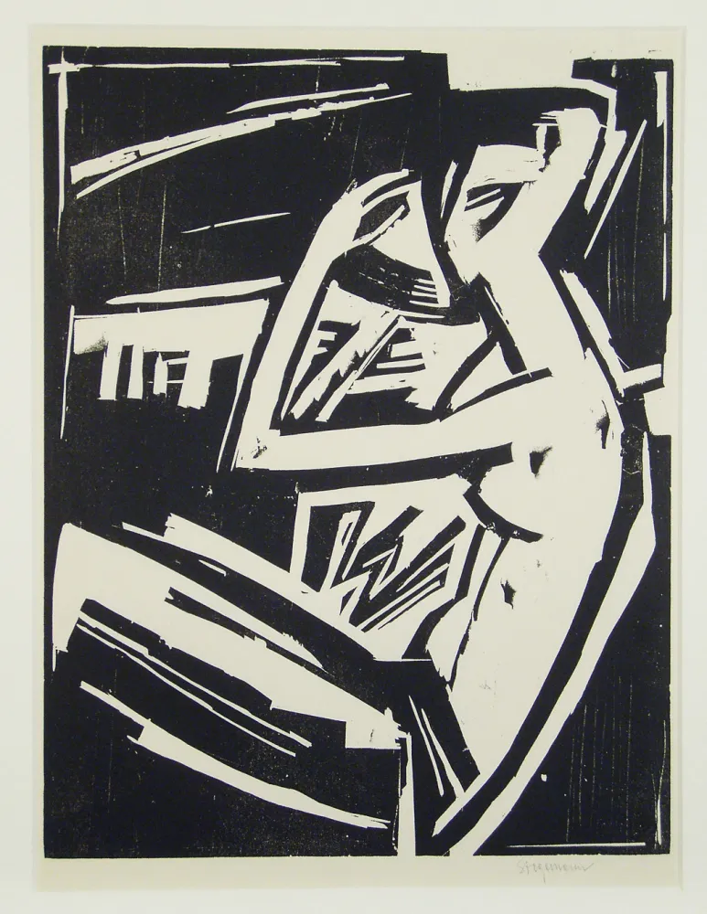 Xilogravura Stegemann - Nackte Frau sich kämmend (Naked woman combing her hair)