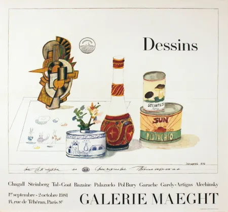 Cartaz Steinberg - DESSINS. Galerie Maeght 1981. Tirage de luxe de l'affiche.