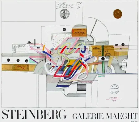 Cartaz Steinberg - STEINBERG 1970. Galerie Maeght. Affiche en lithographie.