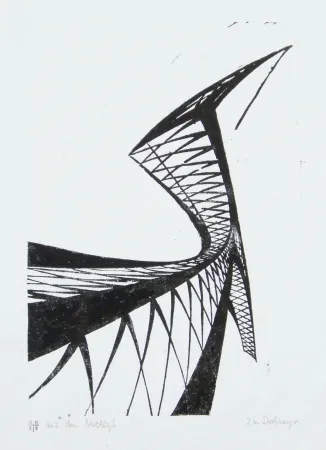 Linogravura Strohmeyer - Kran (Crane)