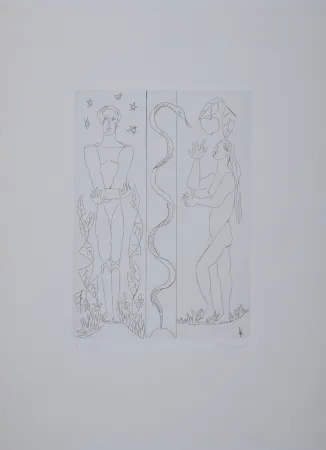 Gravura Survage - Jardin d'Eden : Adam et Eve, vers 1930 - Hand-signed