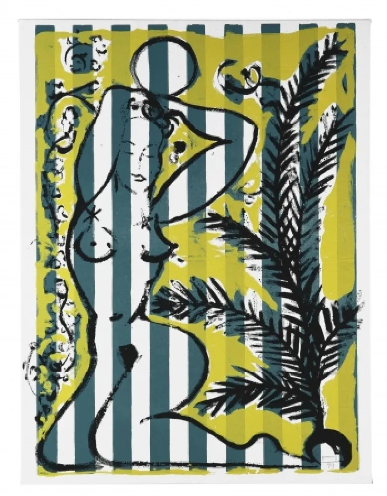 Serigrafia Szczesny - Nude with Palms on Green Stripes