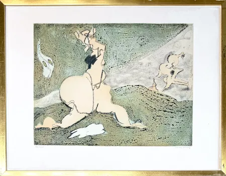 Gravura Tanning - Dorothea Tanning (1910-2012) - Bonjour Max Ernst - Etching and aquatint on paper - 1975