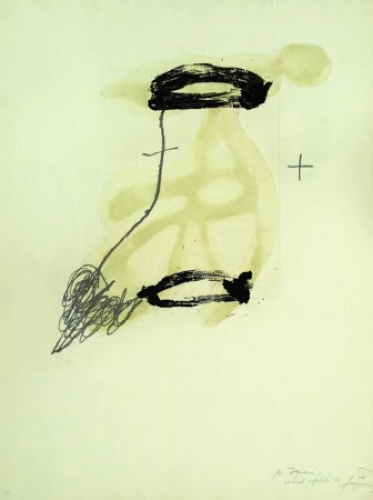 Água-Forte Tàpies - UN FRAGMENT DE STATUE DANS L’HERBE D’UN ENCLOS ENCORE DÉSERT