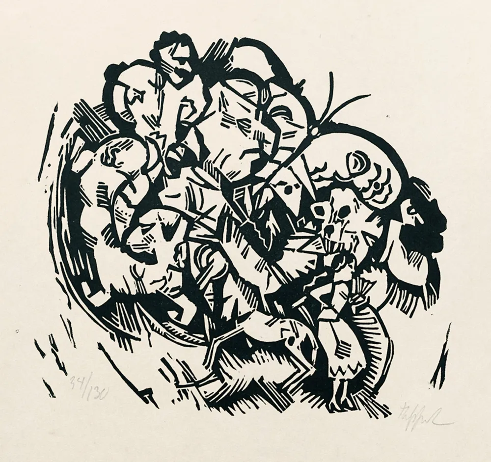 Xilogravura Tappert - Paar und Traumtiere (Couple and Dream Animals)