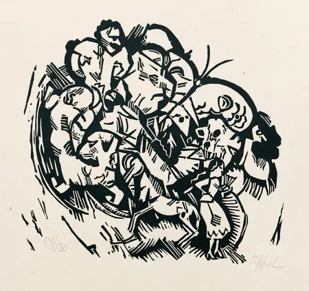 Xilogravura Tappert - Paar und Traumtiere (Couple and Dream Animals)