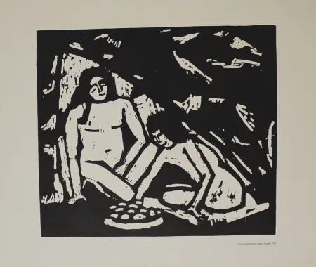 Xilogravura Tappert - Zwei sitzende Mädchenakte