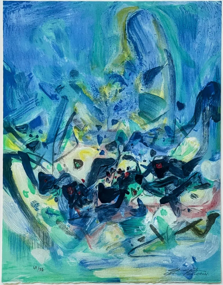 Litografia Teh-Chun - Saison bleue (Planche V) 