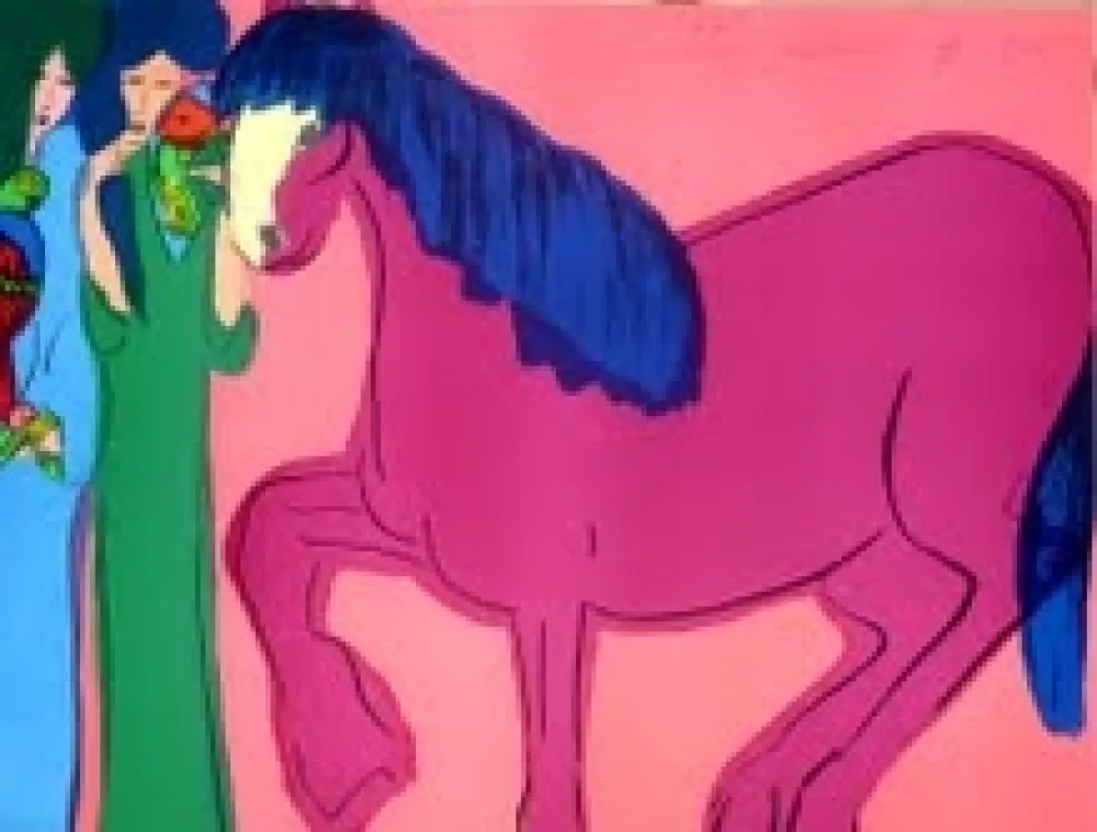 Litografia Ting - Cheval et geishas