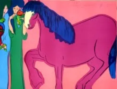 Litografia Ting - Cheval et geishas