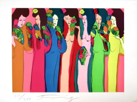Serigrafia Ting - Geishas aux perroquets