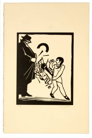 Linogravura Topor - Exhibitionniste cubiste