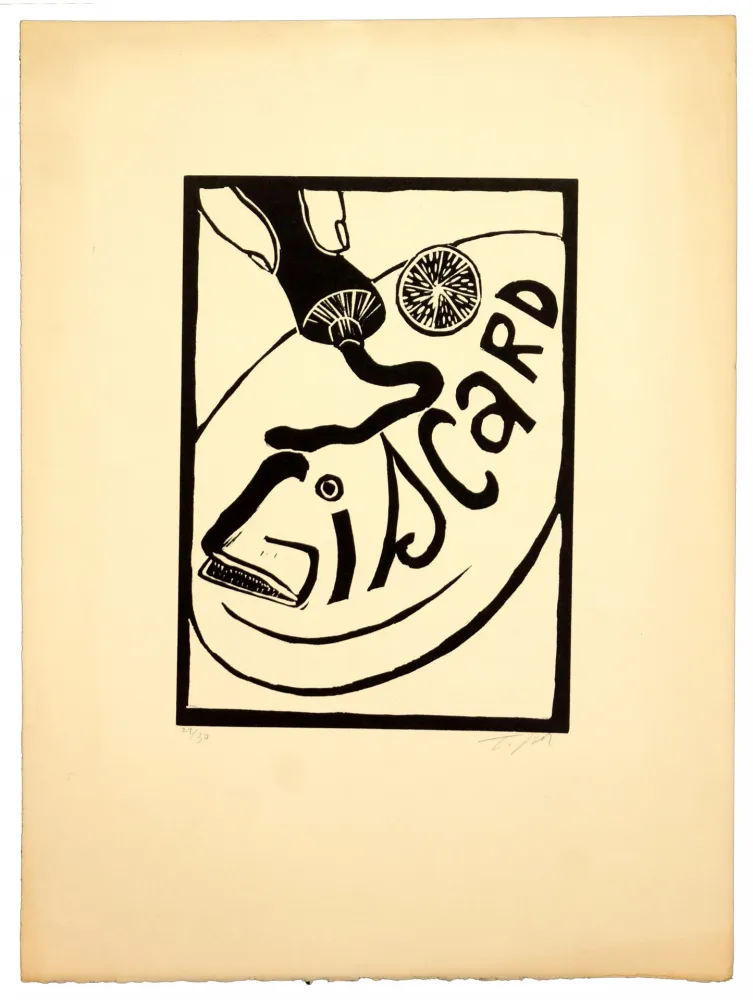 Linogravura Topor - Giscard