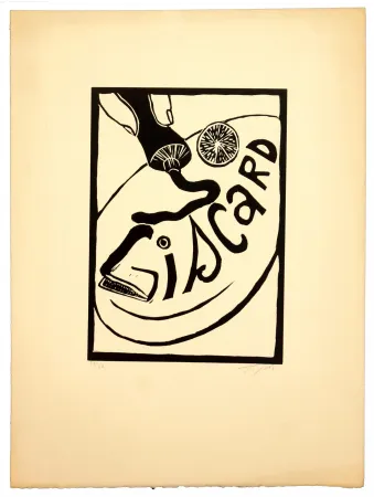 Linogravura Topor - Giscard