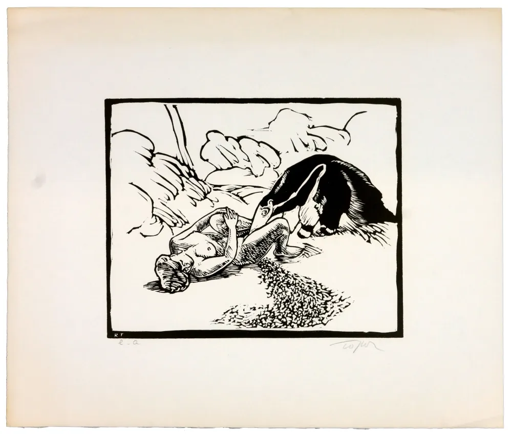 Linogravura Topor - Le fourmillier