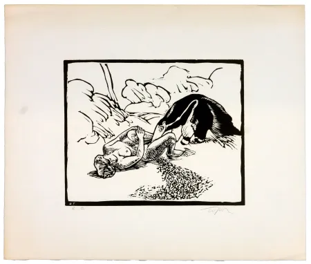 Linogravura Topor - Le fourmillier