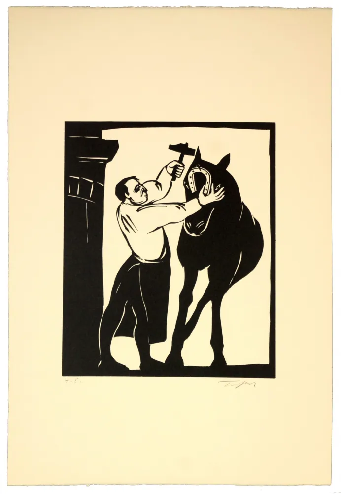 Linogravura Topor - Maréchal nous voilà