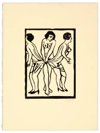 Linogravura Topor - Marx sisters