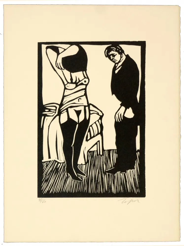 Linogravura Topor - Passe et manque