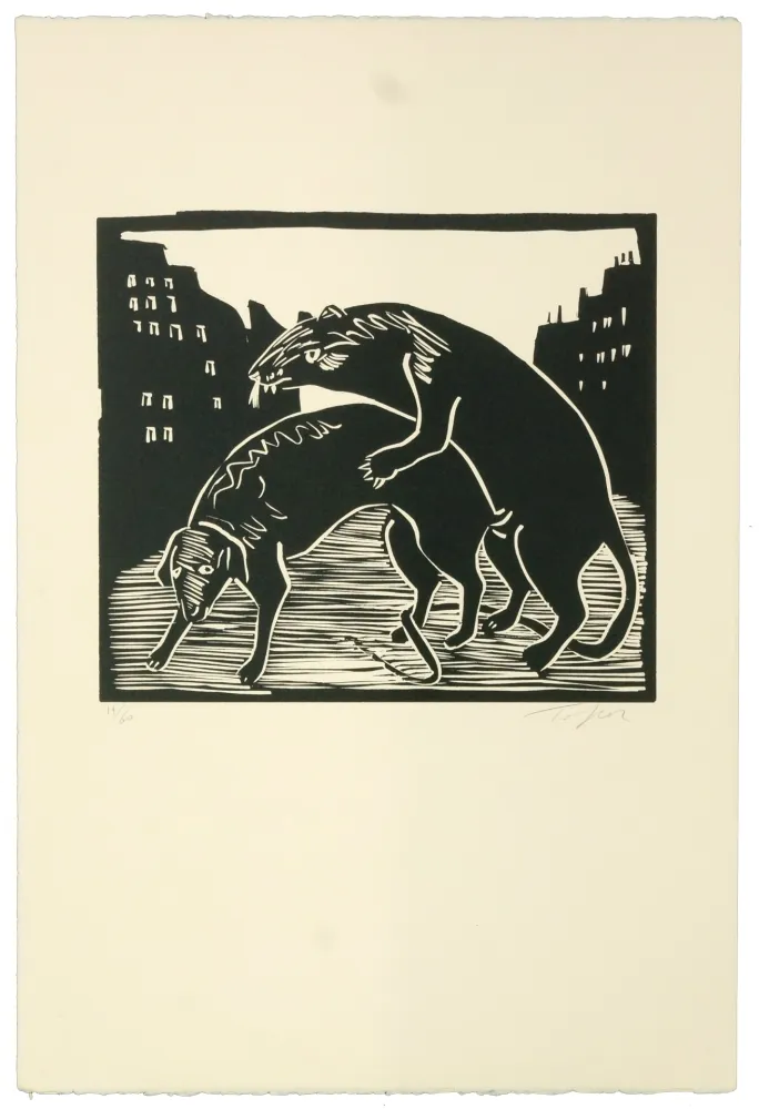 Linogravura Topor - Que fait la police ?