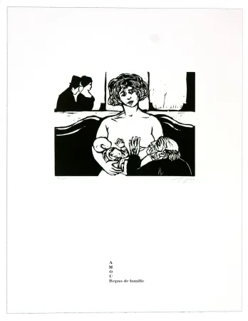 Linogravura Topor - Repas de famille