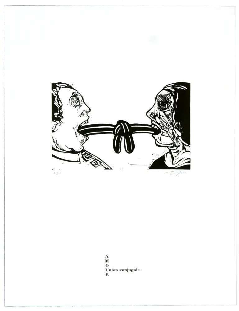 Linogravura Topor - Union conjuguale