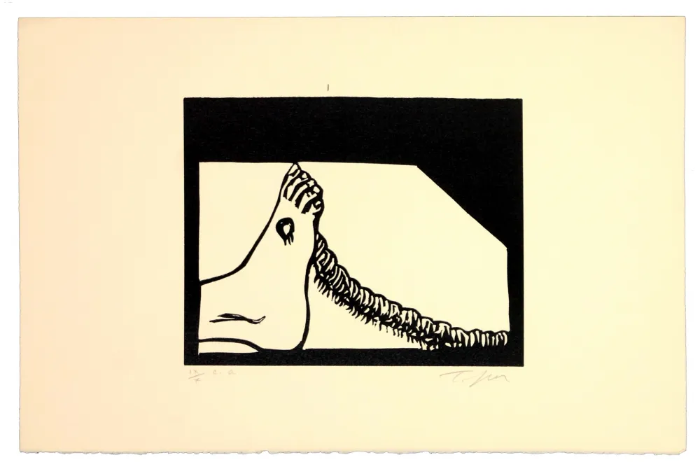Linogravura Topor - Ver à pied 