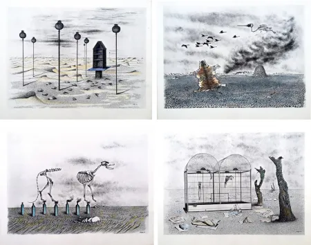 Livro Ilustrado Toyen - Jindrich Heisler : CACHE-TOI GUERRE ! Cycle de Neuf Dessins. 1944. Ex. aquarellé.