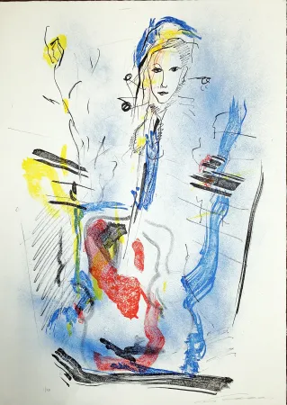 Litografia Treccani - Donna e violino