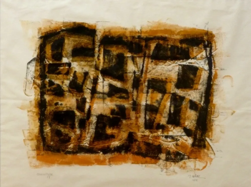 Monotipia Ubac - Slate print with gouache