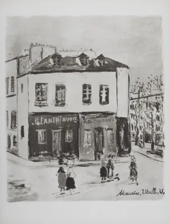 Litografia Utrillo - Blanchisserie et restaurant, Montmartre, 1950