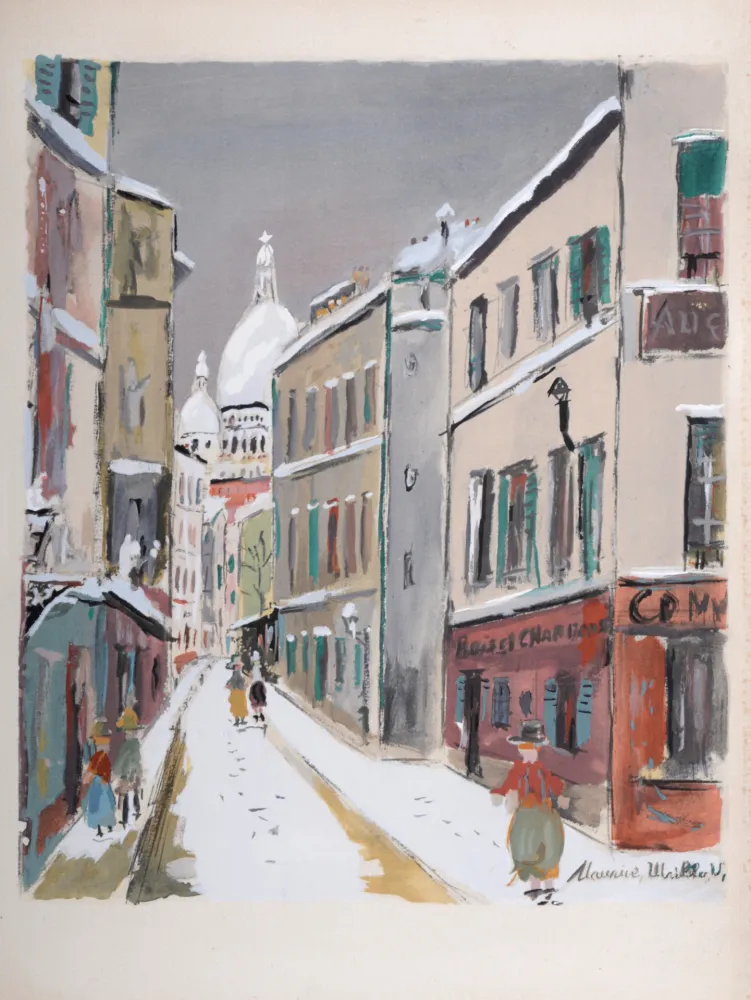 Estêncil Utrillo - La Rue Saint-Rustique, Montmartre, 1950