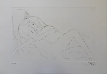 Gravura Valadie - Endormies l'une contre l'autre