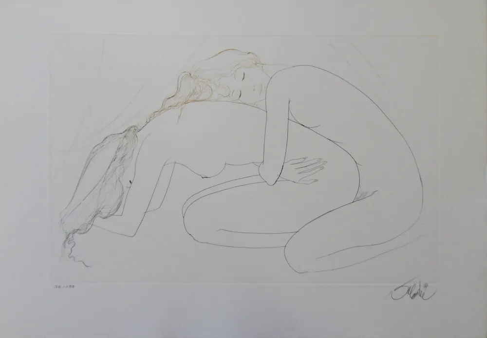 Gravura Valadie - Les amantes blotties l'une contre l'autre