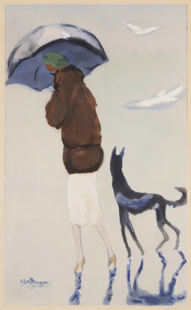Estêncil Van Dongen - Kees van Dongen- Woman with a dog on the beach