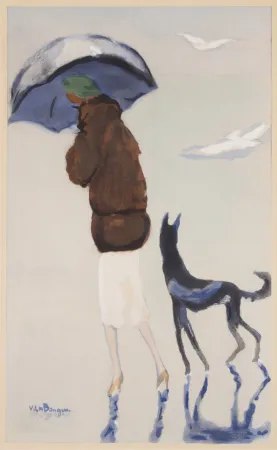 Estêncil Van Dongen - Kees van Dongen- Woman with a dog on the beach