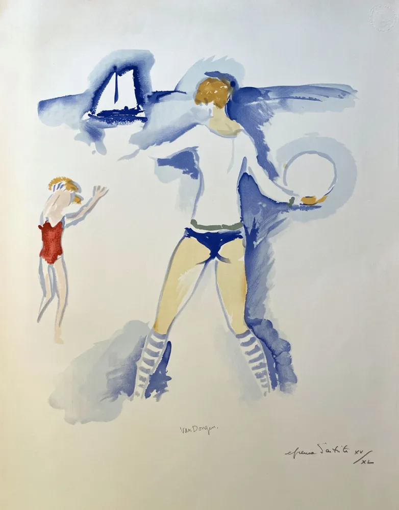 Litografia Van Dongen - Woman and Child Playing on the Beach