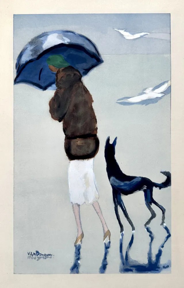Estêncil Van Dongen - Woman with a dog on the Beach