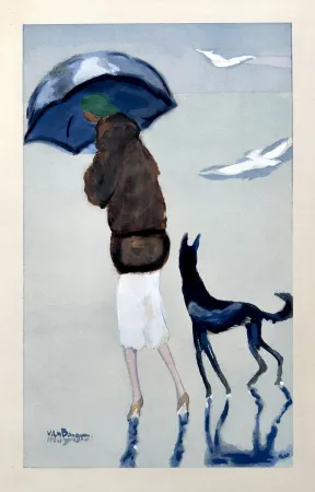 Estêncil Van Dongen - Woman with a dog on the Beach