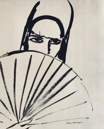 Litografia Van Dongen - Woman with fan