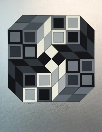 Serigrafia Vasarely - Composition Silver