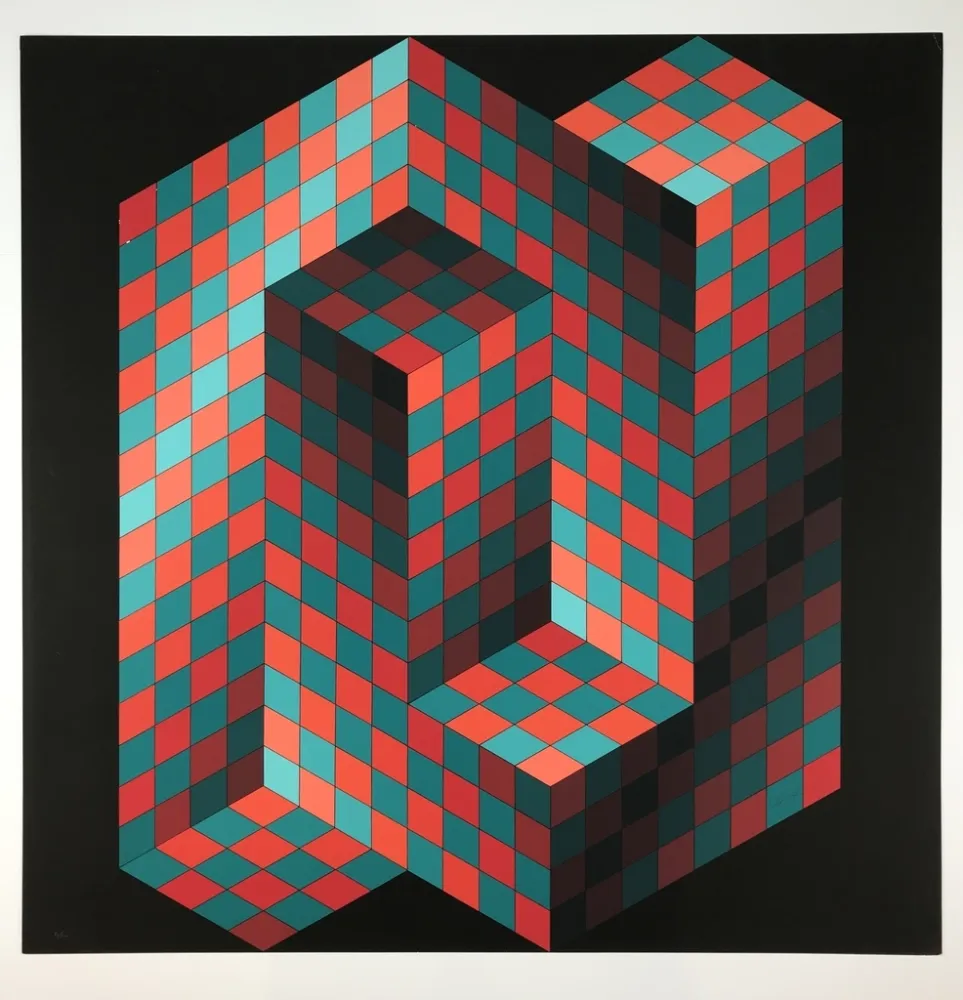 Litografia Vasarely - Izzo-Rouge-Vert